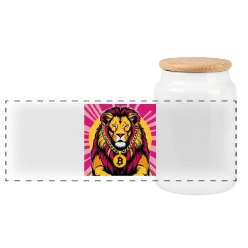 Crypto Lion Neon Pop Art - Panoramic Cookie Jar with Wooden Lid - white - Front
