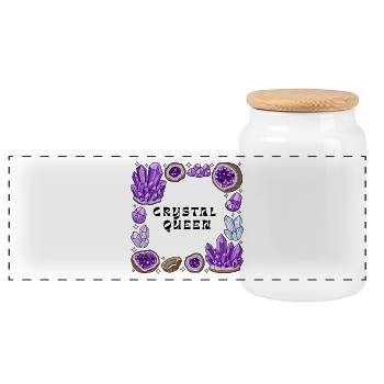 Amnetyst Crystal Geode Circle - Panoramic Cookie Jar with Wooden Lid - white - Front