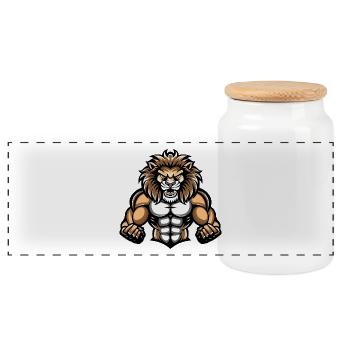 Löwe Muskeln Bodybuilding - Panorama Keksdose mit Holzdeckel - Weiß - Vorne