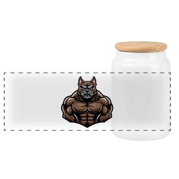 Bulldog Chien Muscles Musculation - Boîte à biscuits avec couvercle en bois - blanc - Devant