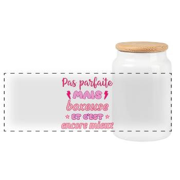 Pas parfaite mais boxeuse,Boxe,boxe - Boîte à biscuits avec couvercle en bois - blanc - Devant