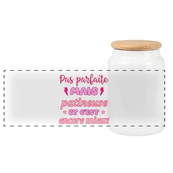 Pas parfaite mais patineuse, patinage, Sport - Boîte à biscuits avec couvercle en bois - blanc - Devant