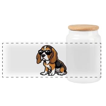 Beagle Hunde Cool Tier - Panorama Keksdose mit Holzdeckel - Weiß - Vorne