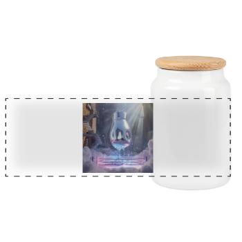 Floating boxing glove over cloud ring - Panoramic Cookie Jar with Wooden Lid - white - Front