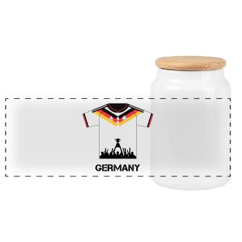 Maillot de football allemand avec coupe – Design du ventilateur - Boîte à biscuits avec couvercle en bois - blanc - Devant
