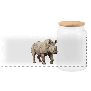 Nashorn Tier - Panorama Keksdose mit Holzdeckel - Weiß - Vorne