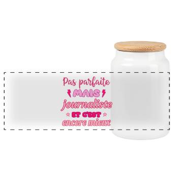 Pas parfaite mais journaliste, idée cadeau - Boîte à biscuits avec couvercle en bois - blanc - Devant