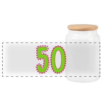 50. 50 YEARS. 50th ANNIVERSARY. 50 YEARS ANNIVERSARY. - Panoramic Cookie Jar with Wooden Lid - white - Front