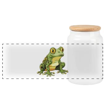 Frog Animal - Panoramic Cookie Jar with Wooden Lid - white - Front
