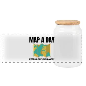 World Map GIS Cartography Earth Geography - Panoramic Cookie Jar with Wooden Lid - white - Front