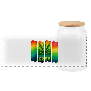 Grow Hanfblatt Brushdesign im Reggae-Stil - Panorama Keksdose mit Holzdeckel - Weiß - Vorne