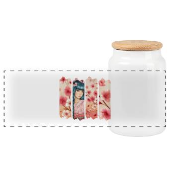 Kirschblüten Kimono Panel Portrait - Panorama Keksdose mit Holzdeckel - Weiß - Vorne