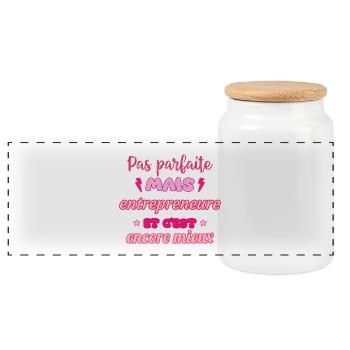 Pas parfaite mais entrepreneure,idée cadeau - Boîte à biscuits avec couvercle en bois - blanc - Devant