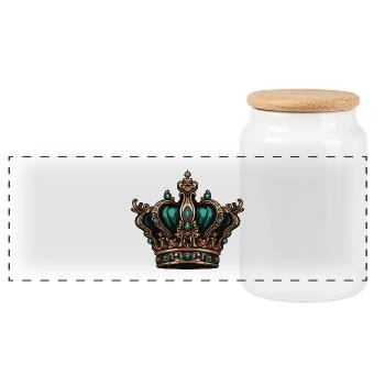Crown Symbol - Panoramic Cookie Jar with Wooden Lid - white - Front