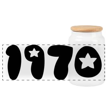 1970 - Panoramic Cookie Jar with Wooden Lid - white - Front