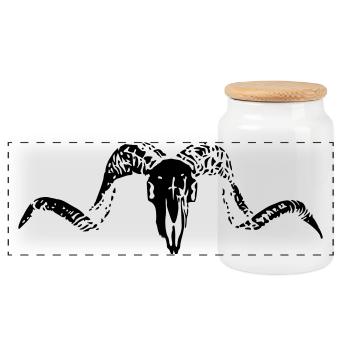 goat black skull - Panoramic Cookie Jar with Wooden Lid - white - Front