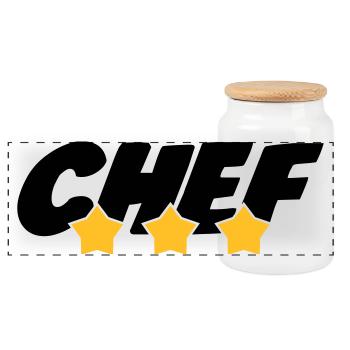Chef - Cuisine - Patron - Boss - Cooking - Food - Panoramic Cookie Jar with Wooden Lid - white - Front