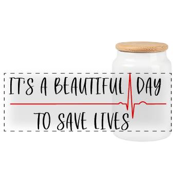 It's a Beautiful Day To Save Lives - Panorama Keksdose mit Holzdeckel - Weiß - Vorne