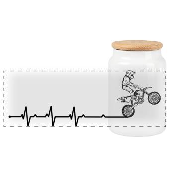 BMX Daredevil Silhouette - Panoramic Cookie Jar with Wooden Lid - white - Front