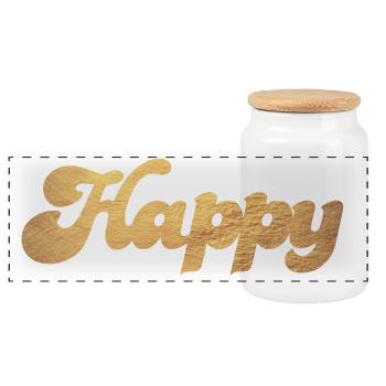 Happy Gold Squiggles Cursive Citations de bonheur - Boîte à biscuits avec couvercle en bois - blanc - Devant