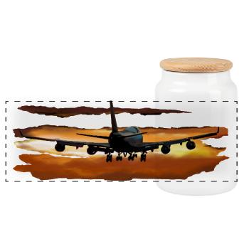 Passagierflugzeug - Panorama Keksdose mit Holzdeckel - Weiß - Vorne
