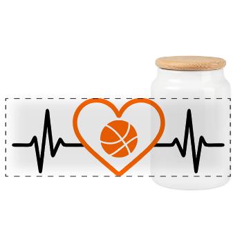 Basketball-Herz im minimalistischen Stil - Panorama Keksdose mit Holzdeckel - Weiß - Vorne