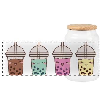 Mignon thé à bulles kawaii Boba Tea - Boîte à biscuits avec couvercle en bois - blanc - Devant