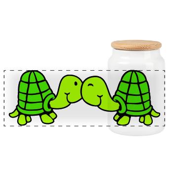 2 friends turtle love couple kissing cuddling - Panoramic Cookie Jar with Wooden Lid - white - Front