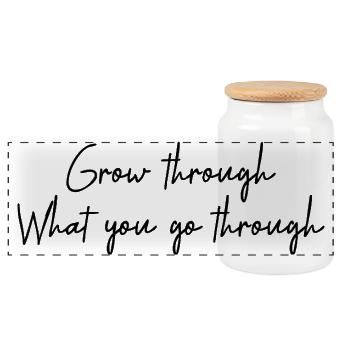 grow through what you go through - Panoramic Cookie Jar with Wooden Lid - white - Front