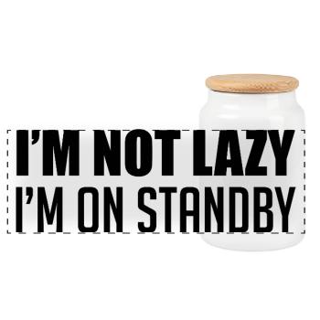 I'm not lazy, I'm on standby - Panoramic Cookie Jar with Wooden Lid - white - Front