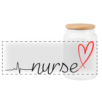 Nurse Heartbeat ECG Stethoscope Script Design - Panoramic Cookie Jar with Wooden Lid - white - Front