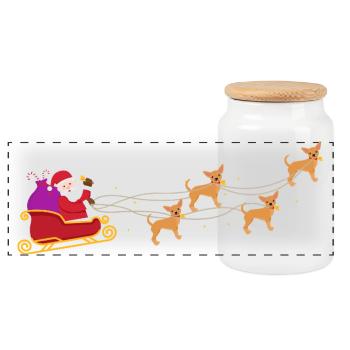 Chihuahua Chihuahueño Santa Claus - Panorama Keksdose mit Holzdeckel - Weiß - Vorne