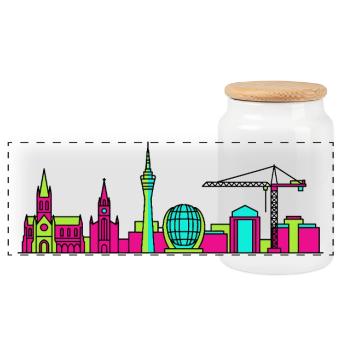 Ligne d’horizon de la ville de Glasgow Clyde Arc Modern - Boîte à biscuits avec couvercle en bois - blanc - Devant
