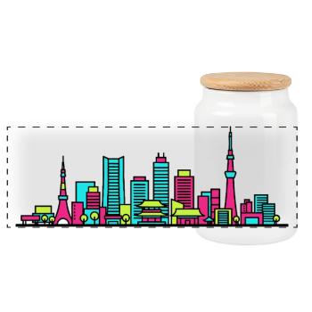 Tokyo City Skyline Skytree Tower Moderne Kunst - Panorama Keksdose mit Holzdeckel - Weiß - Vorne