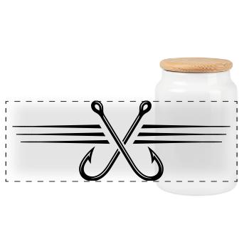 Fish hook icon - Panoramic Cookie Jar with Wooden Lid - white - Front