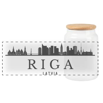 Skyline von Riga Lettland, Riga-Silhouette - Panorama Keksdose mit Holzdeckel - Weiß - Vorne