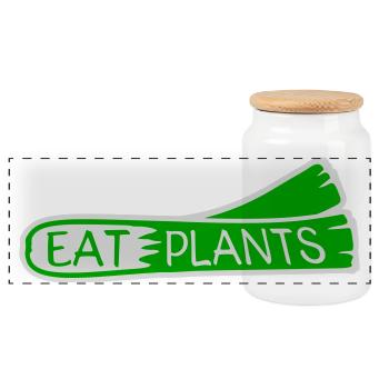 Eat Plants Funny Vegan Vegetarian Statement Logo - Panoramic Cookie Jar with Wooden Lid - white - Front