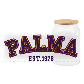 Palma gegründet 1976 - Panorama Keksdose mit Holzdeckel - Weiß - Vorne
