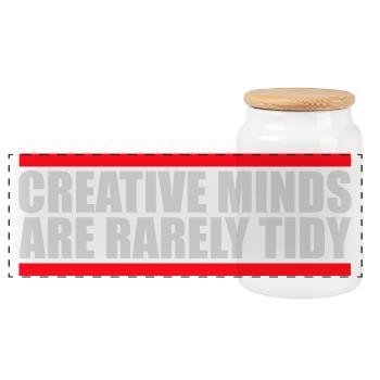 Creative Minds Are Rarely Tidy Lustig Kreativ Logo - Panorama Keksdose mit Holzdeckel - Weiß - Vorne