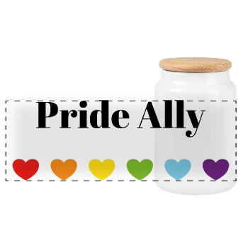 Rainbow Hearts Safe Space Pride Ally - Panoramic Cookie Jar with Wooden Lid - white - Front