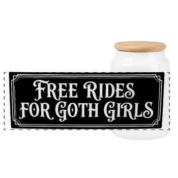 Free rides for gothic girls - Panoramic Cookie Jar with Wooden Lid - white - Front