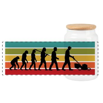 Funny Lawn Mowing Gift for Landscaper and Dad - Panoramic Cookie Jar with Wooden Lid - white - Front