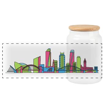 Newcastle City Skyline NSW Moderne Linienkunst - Panorama Keksdose mit Holzdeckel - Weiß - Vorne