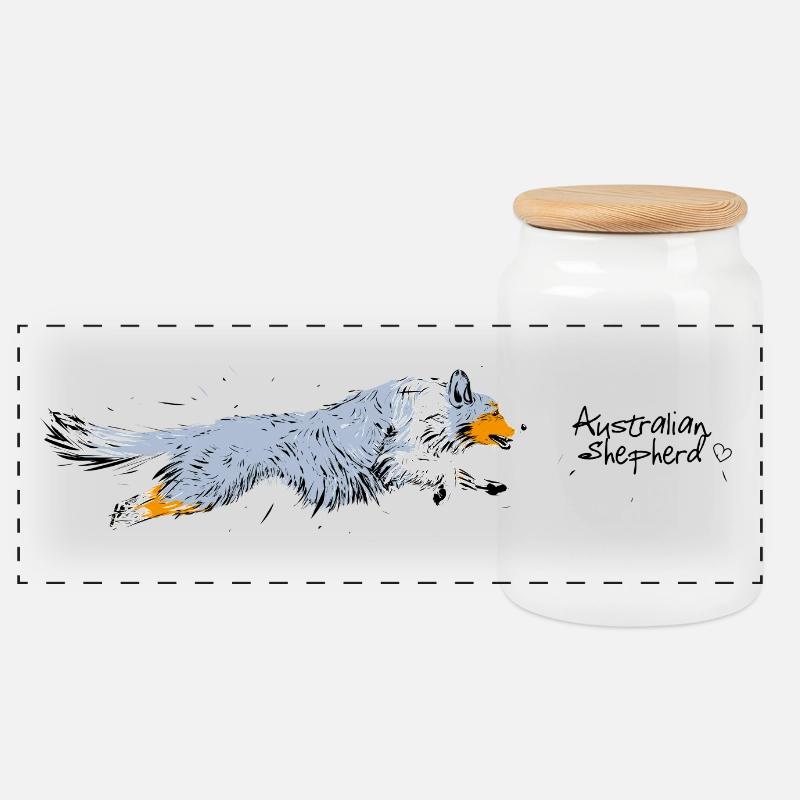 Australian Shepherd - Panoramic Cookie Jar with Wooden Lid - white