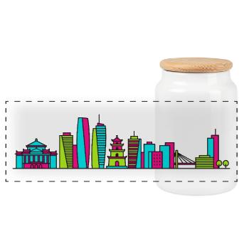 Hanoi City Skyline One Pillar Pagode Kunst - Panorama Keksdose mit Holzdeckel - Weiß - Vorne