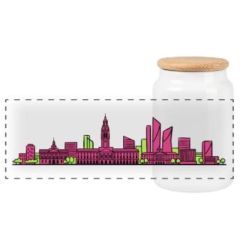 Lille City Skyline Glockenturm Moderne Linienkunst - Panorama Keksdose mit Holzdeckel - Weiß - Vorne