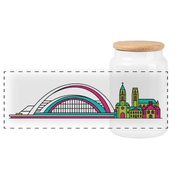 Liege City Skyline Guillemins Station Art - Panoramic Cookie Jar with Wooden Lid - white - Front