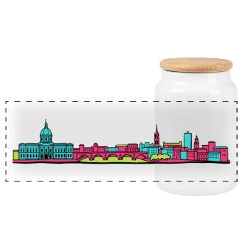 Toulouse City Skyline Basilique Line Art - Panoramic Cookie Jar with Wooden Lid - white - Front