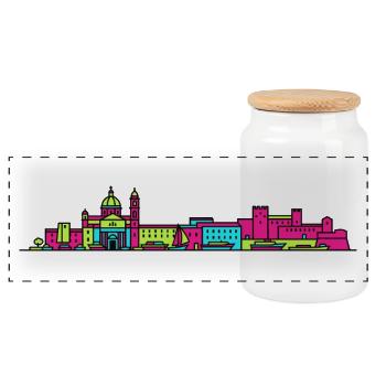 Bari City Skyline Old Town Modern Line Art - Panorama Keksdose mit Holzdeckel - Weiß - Vorne