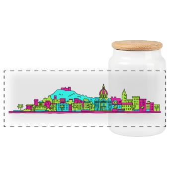 Nice City Skyline Promenade des Anglais Art - Panoramic Cookie Jar with Wooden Lid - white - Front